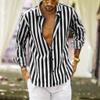 Men's Casual Button Down Shirt Cotton Long Sleeve Regular Fit Striped Dress Shirts Anti-Wrinkle Business Work Beach Tops A-Black view 2