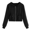 Women's Casual Drawstring Hoodie Cute Trendy Zip Up Crop Top Tshirt Drop Shoulder Long Sleeve Sweatshirt with Pocket Black view 1