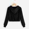 Women's Casual Drawstring Hoodie Cute Trendy Zip Up Crop Top Tshirt Drop Shoulder Long Sleeve Sweatshirt with Pocket Black view 3