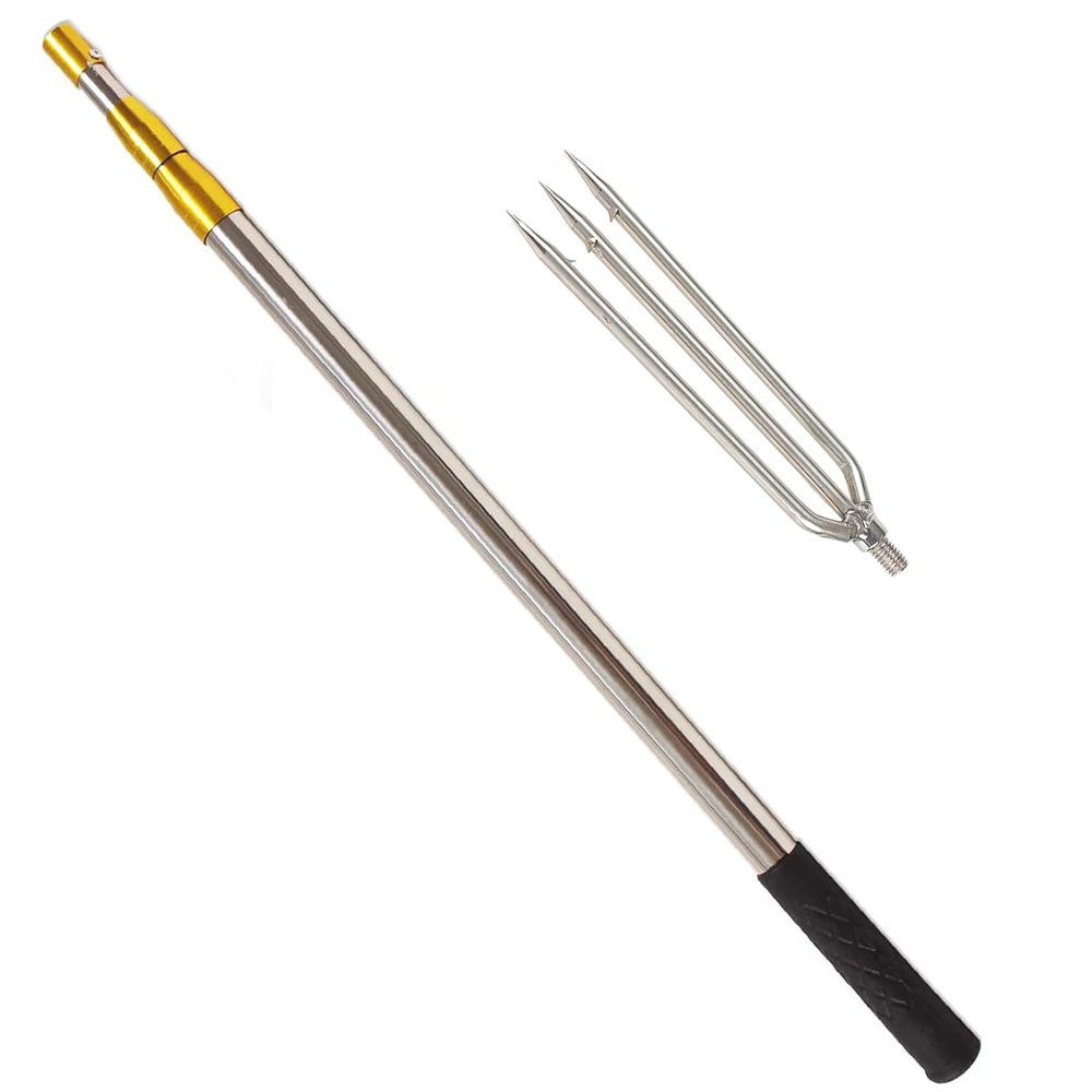 Aofong Fish Gaff 6.2ft Telescopic Rods with 1 to 3-Teeth,Sea and Ice Fishing Spear,Stainless Steel Inverted Tooth Harpoons,Thickened Fish Gig (6.2ft+3 Teeth)