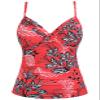 coastal rose Womens Swim Top Ruched Tummy Control Tankini Top Front Cross V Neck Bathing Suit Tops Only US16 Red Floral view 1