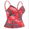 coastal rose Womens Swim Top Ruched Tummy Control Tankini Top Front Cross V Neck Bathing Suit Tops Only US16 Red Floral view 2