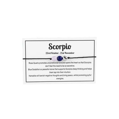 12 Constellation Zodiac Crystal Natural Stone Horoscope Stretch Bracelets Healing Gemstone Adjustable Braid Cord String Rope for Couples Friendship Reiki Yoga Meditation Jewelry-Scorpio