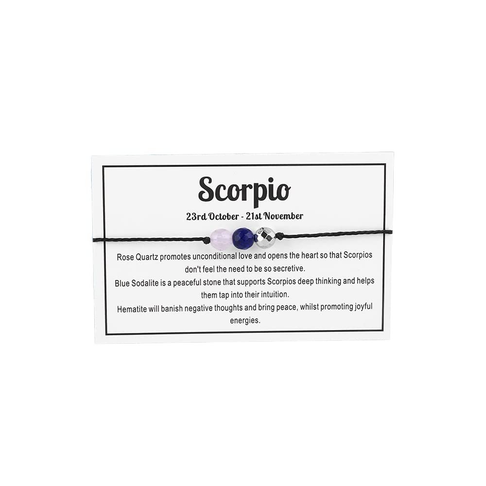12 Constellation Zodiac Crystal Natural Stone Horoscope Stretch Bracelets Healing Gemstone Adjustable Braid Cord String Rope for Couples Friendship Reiki Yoga Meditation Jewelry-Scorpio