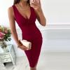 LFEOOST Bodycon Dresses for Women Sexy Deep V Neck Sleeveless Tank Dress Summer Casual Bandage Tie Waist Hip Wrap Club Dress Wine view 2