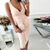 LFEOOST Bodycon Dresses for Women Sexy Deep V Neck Sleeveless Tank Dress Summer Casual Bandage Tie Waist Hip Wrap Club Dress Beige view 2