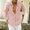 Men's Casual Button Down Shirt Cotton Long Sleeve Regular Fit Striped Dress Shirts Anti-Wrinkle Business Work Beach Tops Pink view 2