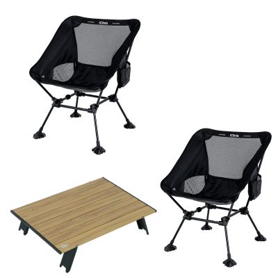 iClimb 1 Mini Folding Table and 2 Anti-Sinking Large Feet Chair Bundle, Ultralight Compact for Couple Outdoor Backpacking Camping Hiking Beach Concert