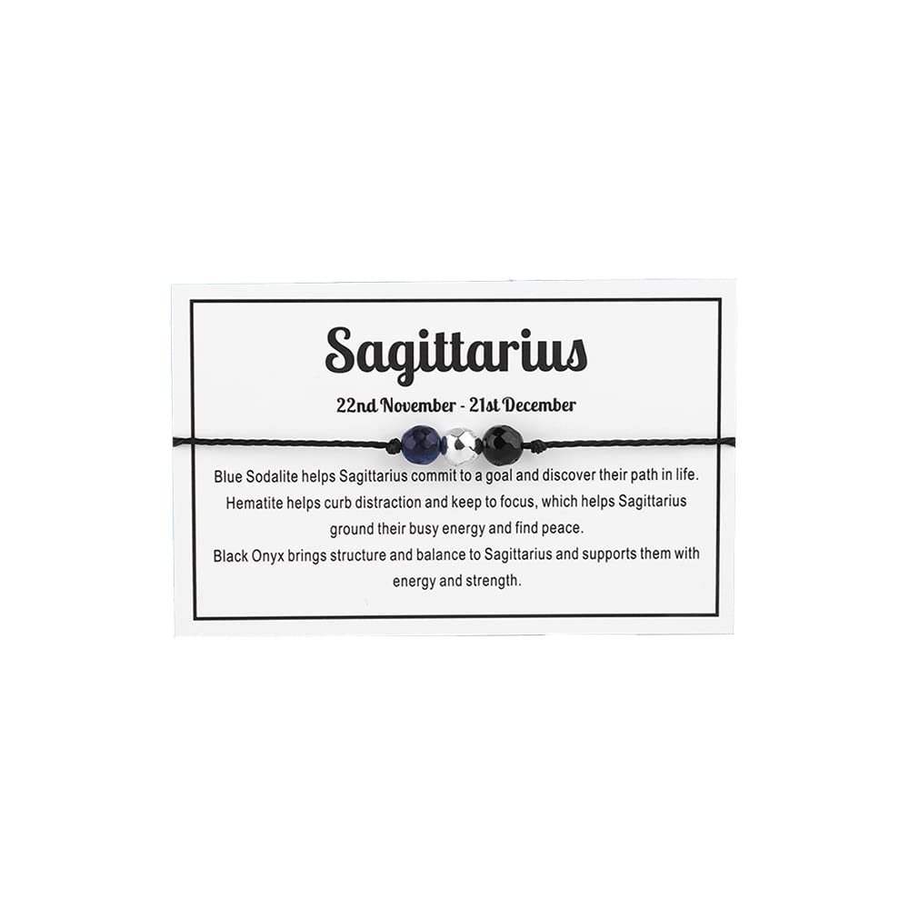 12 Constellation Zodiac Crystal Natural Stone Horoscope Stretch Bracelets Healing Gemstone Adjustable Braid Cord String Rope for Couples Friendship Reiki Yoga Meditation Jewelry-Sagittarius