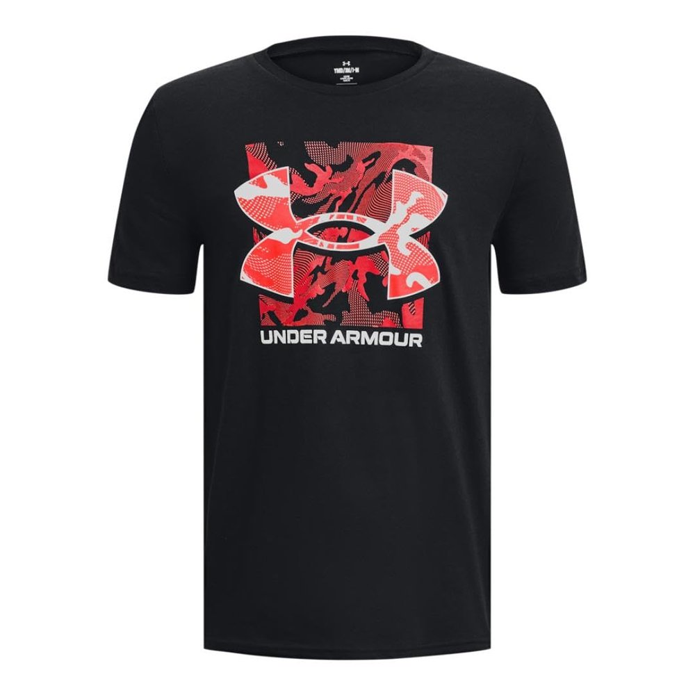 Under Armour Boys' Box Logo Camo Short Sleeve T Shirt, (001) Black / / White, Large