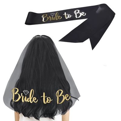 PURFUN Bride To Be Short Veil with Comb, Hen Nihgt Party Bridal Veil Wedding Cathedral Veil Cosplay Photography Halloween Costume Veil Hair Accessory Headwear Headpiece