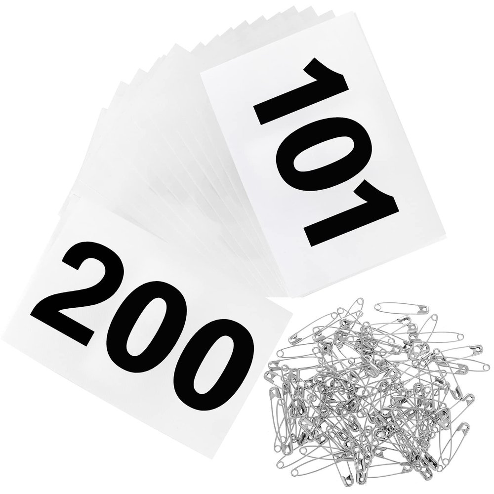Outink Running Bibs Race Competitor Numbers Waterproof Runners Race Numbers with Safety Pins for Marathon Races Events 5.9" x 7.8" (Number 101-200)