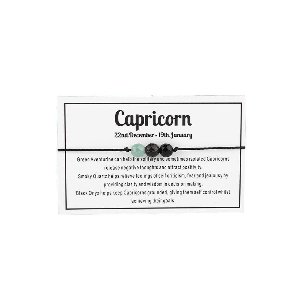 12 Constellation Zodiac Crystal Natural Stone Horoscope Stretch Bracelets Healing Gemstone Adjustable Braid Cord String Rope for Couples Friendship Reiki Yoga Meditation Jewelry-Capricorn