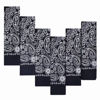 6-Pack Black 100% Cotton Bandanas Gift Set 22x22 Inch Paisley Head Wraps, Face & Neck Scarves, Multi-Purpose Accessories for Men & Women, Holiday & Everyday Gifting