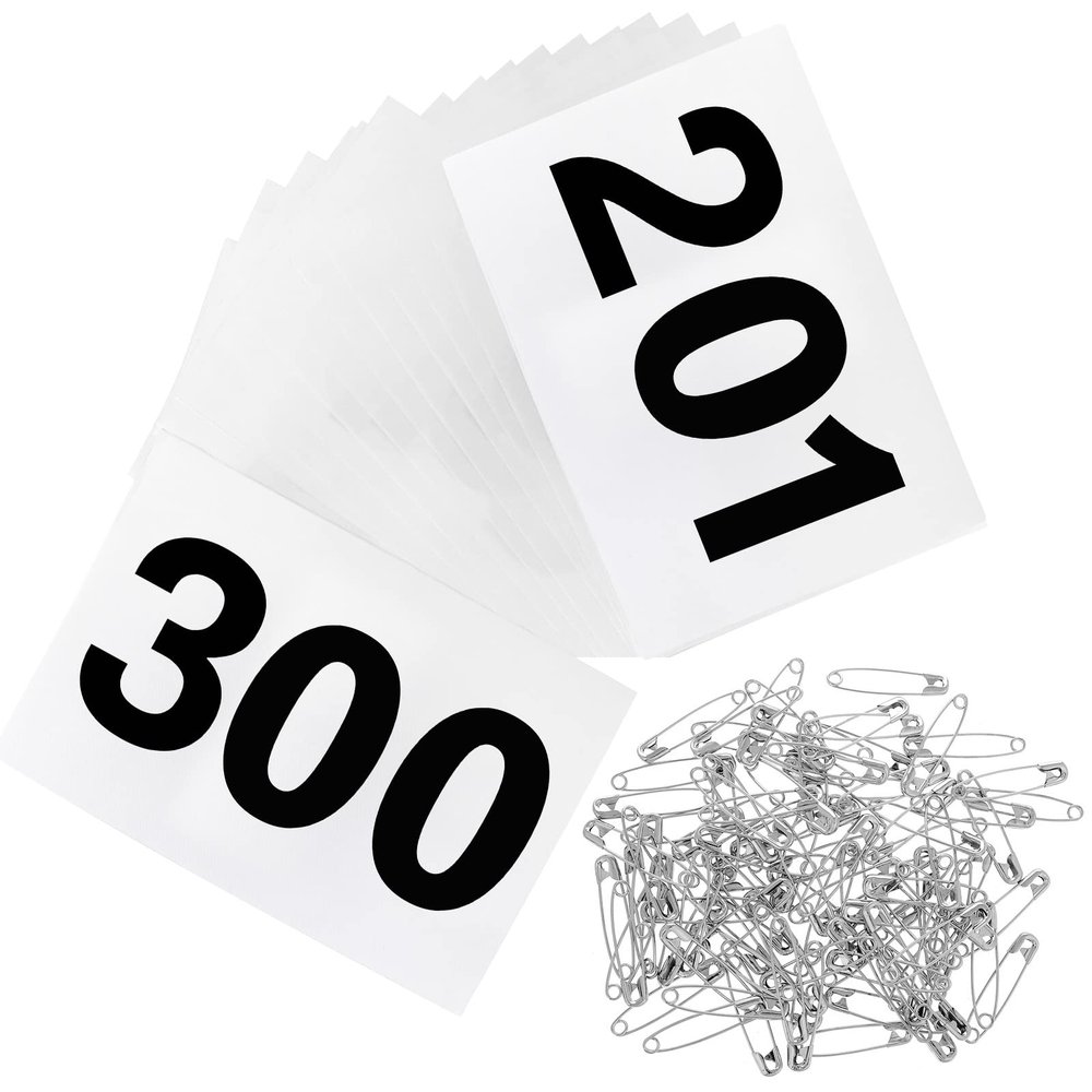 Outink Running Bibs Race Competitor Numbers Waterproof Runners Race Numbers with Safety Pins for Marathon Races Events 5.9" x 7.9" (Number 201-300)