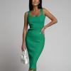 LFEOOST Summer Womens Sleeveless Tank Dresses Sexy U-Neck Backless Bodycon Dress Solid Casual Wrap Hip Slim Long Dress Green view 2