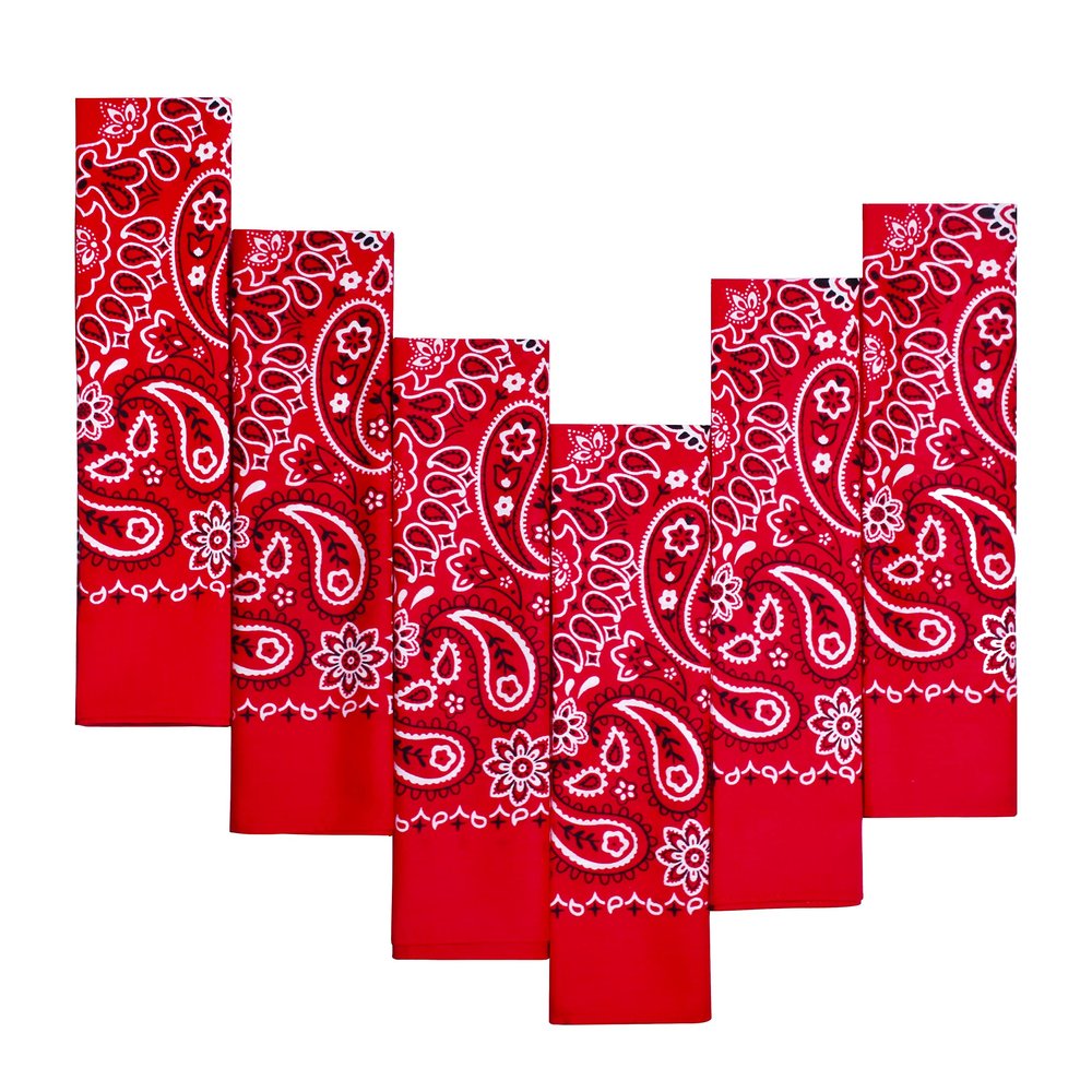 6-Pack Red 100% Cotton Bandanas Gift Set  22x22 Inch Paisley Head Wraps, Face & Neck Scarves, Multi-Purpose Accessories for Men & Women, Holiday & Everyday Gifting