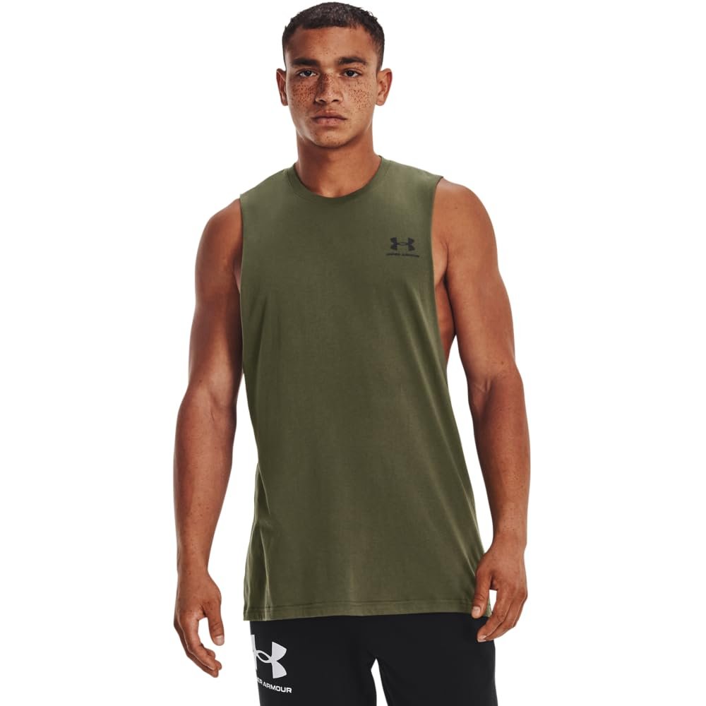 Under Armour Men's Sportstyle Left Chest Cut-Off T-Shirt, (390) Marine OD Green / / Black, X-Large