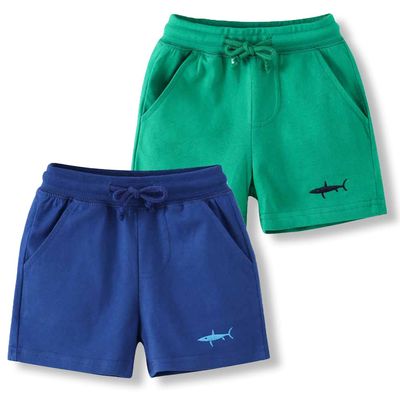 2 Pack Toddler Boys Summer Shorts with Drawstring - Cotton Baby Casual Pull-On Jogger Shorts Active Sports Shorts (Blue&Green,6T)