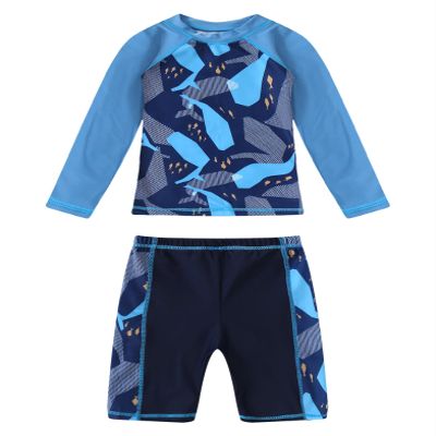 Daenrui Kids Boys Swimsuits UPF 50+ 2-Piece Swim Set Long Sleeve Rash Guard Shirt with Trunks Bathing Suit Navy 6-8 Years