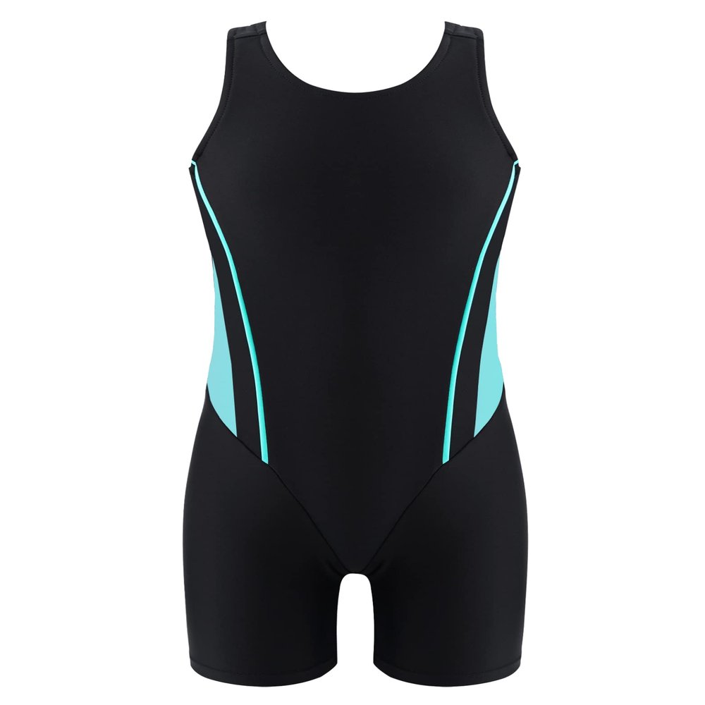 Daenrui Kids Girls Boys Athletic Open Racer Back One Piece Swimsuit Boyleg Sports Competitive Bathing Suits LightGreen 14 Years