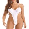 ACSUSS Women Shiny Oil Halter Lace-Up High Cut Leotard One-Piece Swimsuit Glossy Bodysuit Swimwear White One Size view 1