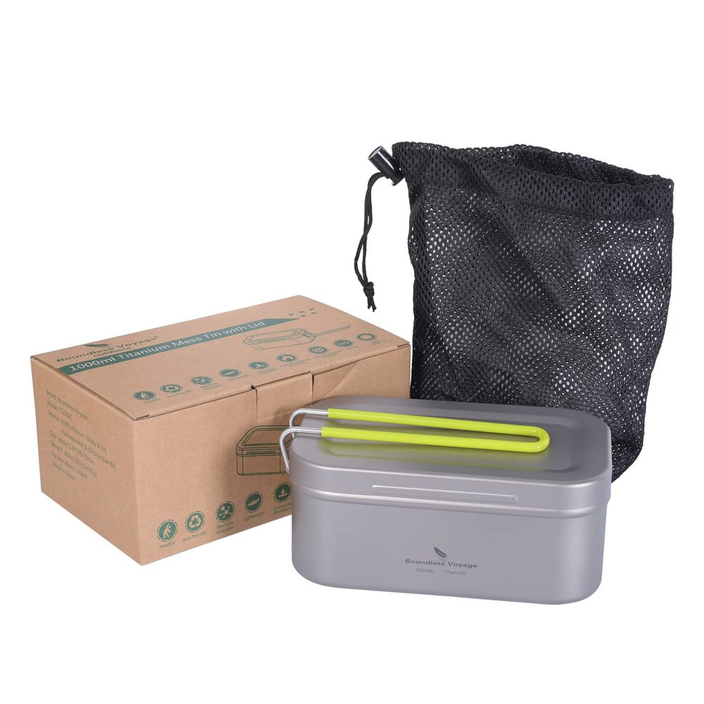 Boundless Voyage 1L Camping Box, Lunch Box with Folding Handle Collapsible Bowls with Lids Outdoor Tableware Ultralight Camping Mess Kit Ti2082C