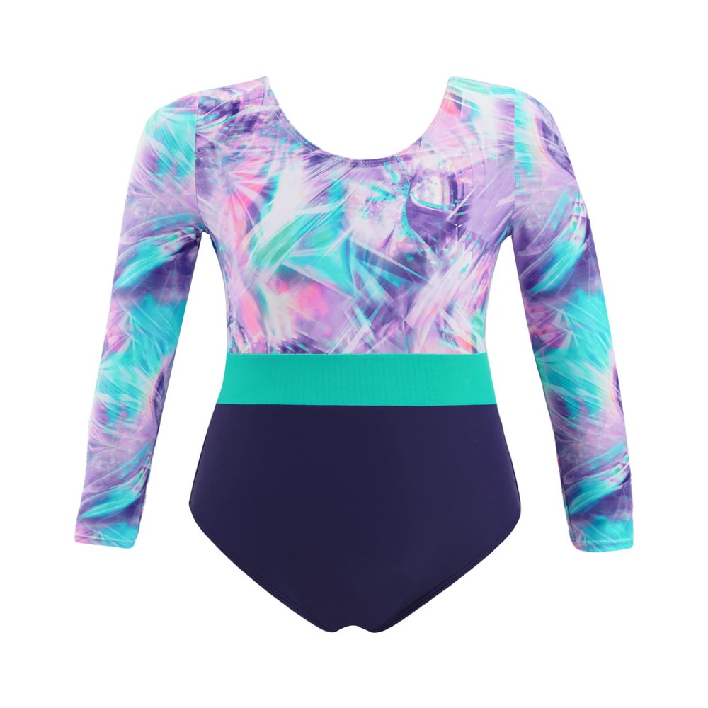 Daenrui Kids Girls Gymnastics Leotard Sparkly Long Sleeve Athletic Dance Ballet Unitard Clothes Activewear Lavender 10 Years