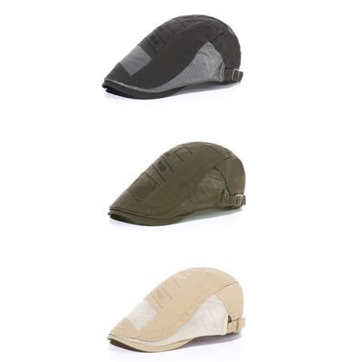 3 Pieces Men's Mesh Beret Spring Summer Casual Golf Driving Sun Flat Cap Newsboy Cabbie Hat Classic Adjustable Breathable Peaked Cap (Dark Grey,Army Green.Beige)