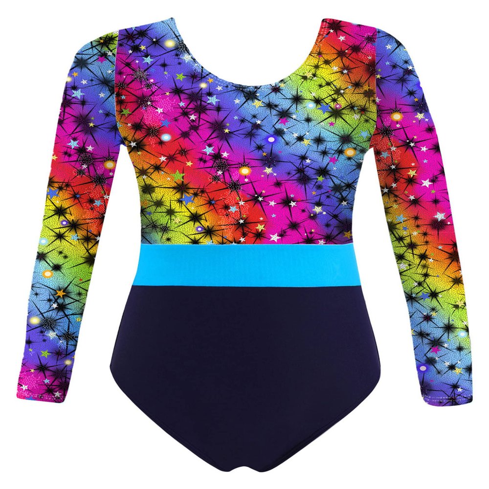 Daenrui Kids Girls Gymnastics Leotard Sparkly Long Sleeve Athletic Dance Ballet Unitard Clothes Activewear Rainbow 12 Years