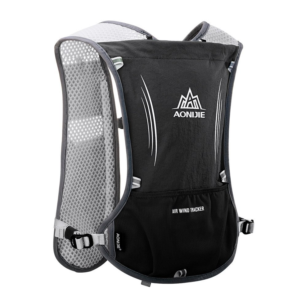 AONIJIE 5L Running Hydration Vest Pack with 9 Safety Pockets Adjustable & Lightweight Hydration Backpack for Marathon Race Hiking Cycling (Black)