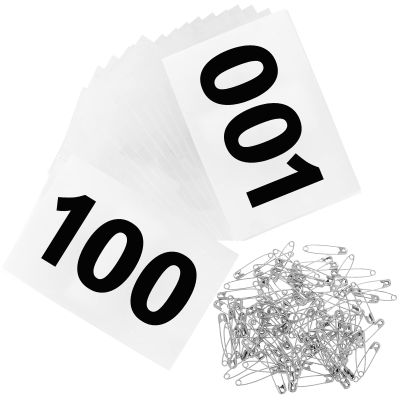 Outink Running Bibs Race Competitor Numbers Waterproof Runners Race Numbers with Safety Pins for Marathon Races Events 5.9" x 7.8" (Number 001-100)