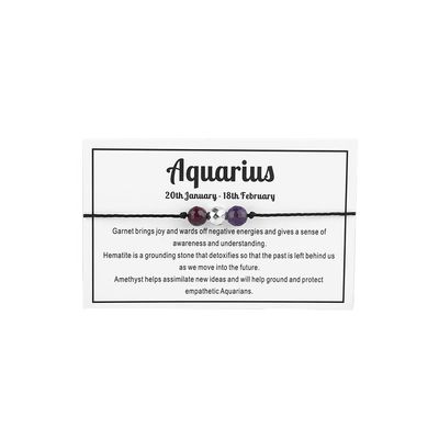 12 Constellation Zodiac Crystal Natural Stone Horoscope Stretch Bracelets Healing Gemstone Adjustable Braid Cord String Rope for Couples Friendship Reiki Yoga Meditation Jewelry-Aquarius