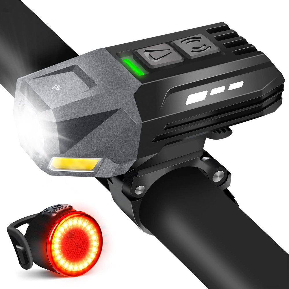 Easymaxx 5000Lumens Bike Light Set, Rechargeable Bicycle Lights for Night Riding Front and Rear, Powerful Waterproof Bike Headlight, Easy to Install for Men Women Kids Road Mountain Cycling