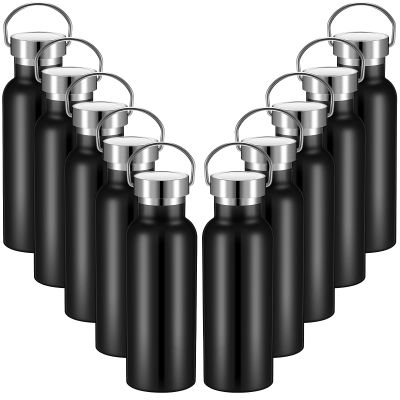 10 Pack 17oz Reusable Stainless Steel Water Bottle Bulk Double Wall Insulated Sports Water Bottle with Handle and Vacuum Seal Leakproof Lid for Sports Cyclists Hiking Gym Camping Gift(Black,17 oz)