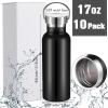 10 Pack 17oz Reusable Stainless Steel Water Bottle Bulk Double Wall Insulated Sports Water Bottle with Handle and Vacuum Seal Leakproof Lid for Sports Cyclists Hiking Gym Camping Gift(Black,17 oz) view 2