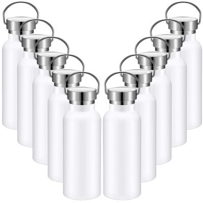 10 Pack 17oz Reusable Stainless Steel Water Bottle Bulk Double Wall Insulated Sports Water Bottle with Handle and Vacuum Seal Leakproof Lid for Sports Cyclists Hiking Gym Camping Gift(White,17 oz)