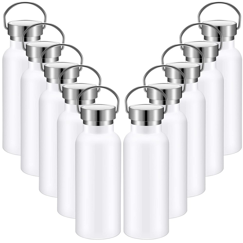 10 Pack 17oz Reusable Stainless Steel Water Bottle Bulk Double Wall Insulated Sports Water Bottle with Handle and Vacuum Seal Leakproof Lid for Sports Cyclists Hiking Gym Camping Gift(White,17 oz)
