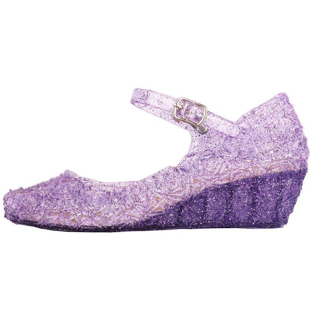 Kids Girl Single Princess Shoes Baby Queen Dress Up Cosplay Jelly Shoes for Kids Toddler Dance Party Wedge Sandals /1 (Purple, 12Years)