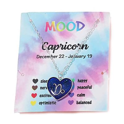 12 Constellation Sign Heart-shaped Pendant Necklace Adjustable Chain Enamel Zodiac Thermochromic Necklace for Women Men Color Changing Mood Astrology Horoscope Jewelry-J Capricornus