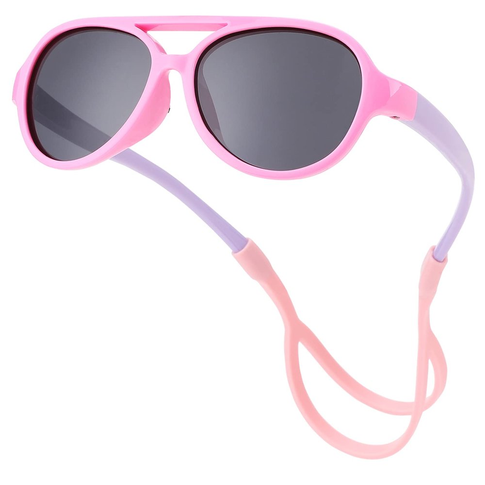 COASION Baby Polarized Sunglasses Flexible Rubber Shades with Adjustable Strap for Infant Toddler Boys Girls Ages 0-24 Months (Pink Purple/Grey)