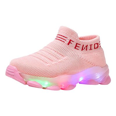Kids Boys Girls Sneakers Runing Shoes Children Bling LED Light Luminous Sneakers Letter Mesh Casual Sport Shoes /1 (Pink, 2.5-3Years)