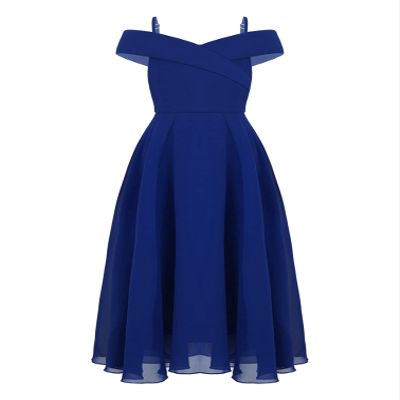 YiZYiF Kids Flower Girls Off Shoulder Long Chiffon Dress Spaghetti Strap Wedding Communion Dresses Royal Blue 16