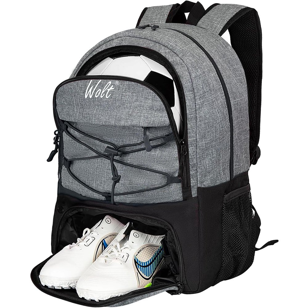 WOLT Soccer Backpack Soccer Bag with Ball Holder & Shoes Compartment, Sport Equipment Bags For Football, Basketball, Volleyball, Gym(Grey)