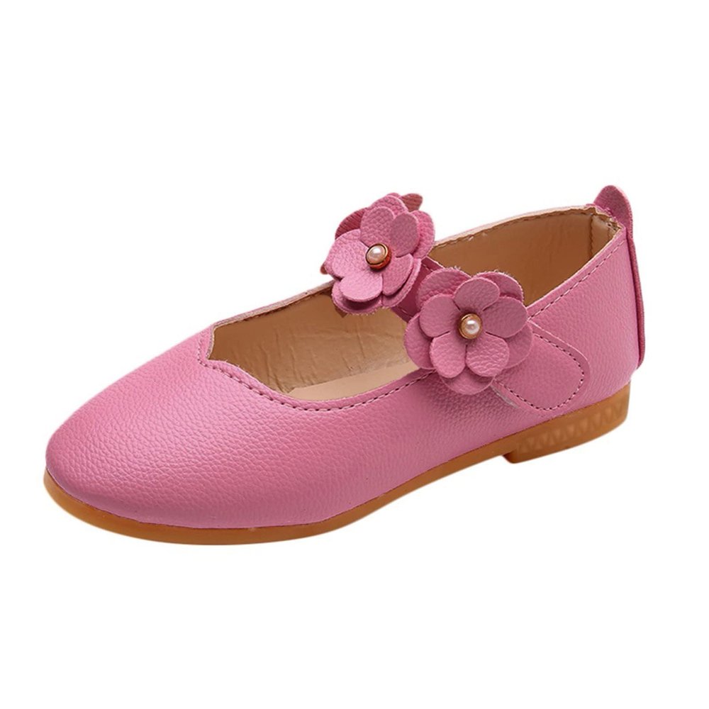 Kids Baby Girls Solid Flower Student Single Soft Dance Princess Shoes Children Wedding Flower Girl Glitter Shoes. (Pink, 3.5-4Years)