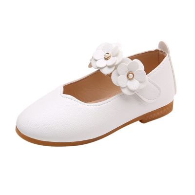 Kids Baby Girls Solid Flower Student Single Soft Dance Princess Shoes Children Wedding Flower Girl Glitter Shoes. (White, 7.5-8Years)
