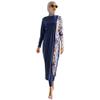 Muslim Swimsuits for Women Long Sleeve Floral Print Hijab Top Swim Pants Highly Elastic Full Coverage Swimwear Modest Islamic Ladies Beachwear Swimming Burkini Bathing Suit Dark Blue Print Large view 1