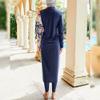 Muslim Swimsuits for Women Long Sleeve Floral Print Hijab Top Swim Pants Highly Elastic Full Coverage Swimwear Modest Islamic Ladies Beachwear Swimming Burkini Bathing Suit Dark Blue Print Large view 3