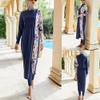 Muslim Swimsuits for Women Long Sleeve Floral Print Hijab Top Swim Pants Highly Elastic Full Coverage Swimwear Modest Islamic Ladies Beachwear Swimming Burkini Bathing Suit Dark Blue Print Large view 4