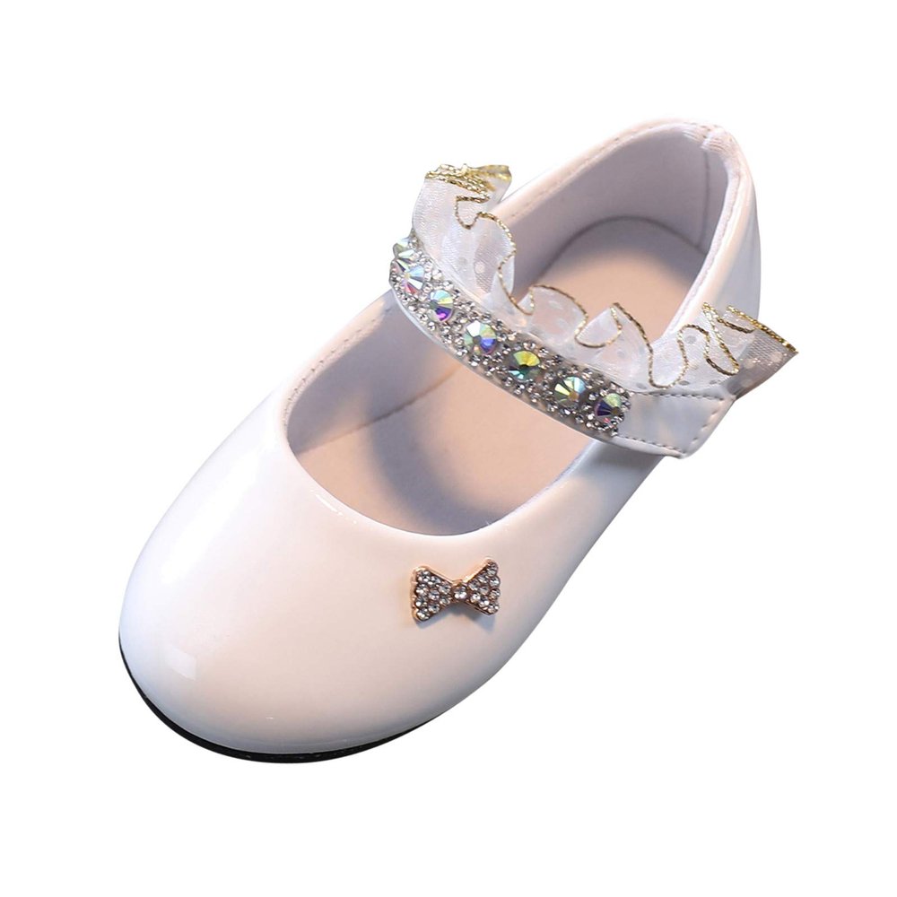 Toddler Babys Solid Dress Shoes Princess Crystal High Heels Party Wedding Flower Kids Girls Shoes for Kids Shoes. (White, 9.5-10Years)